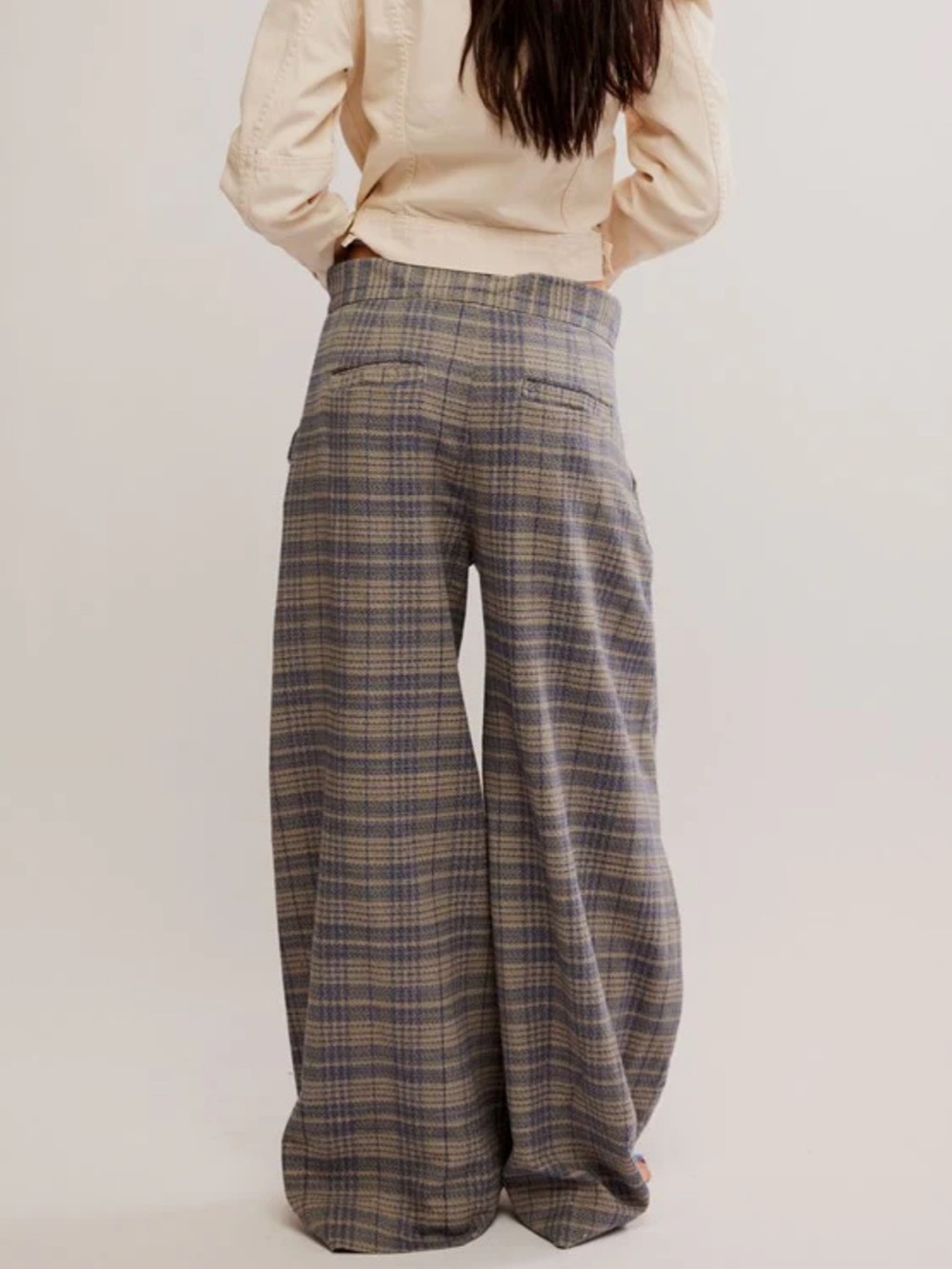 Free People Tegan Barrel Wide Leg Plaid Trousers - Picture 3 of 11